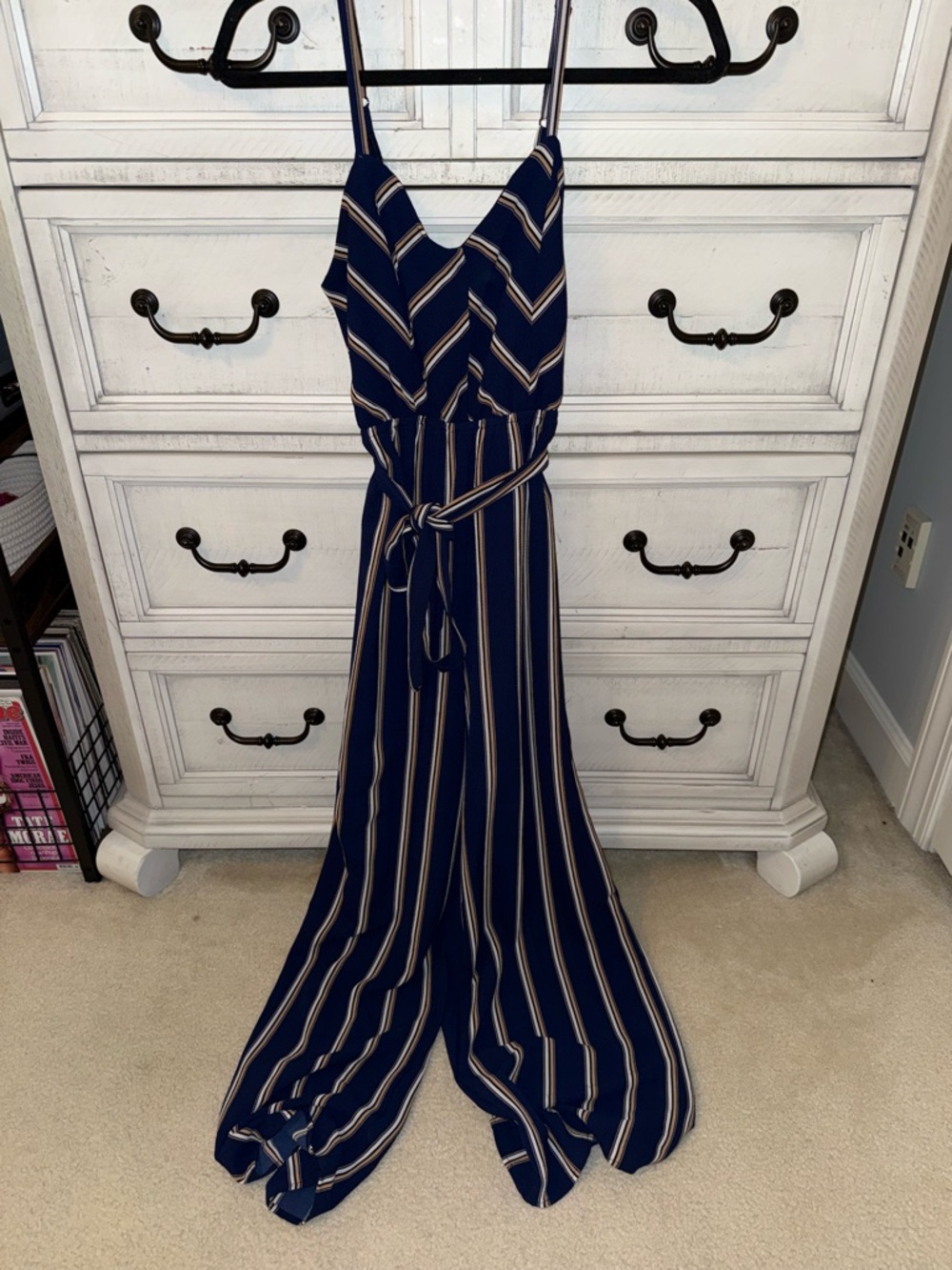Almost Famous Navy Striped Sleeveless Jumpsuit